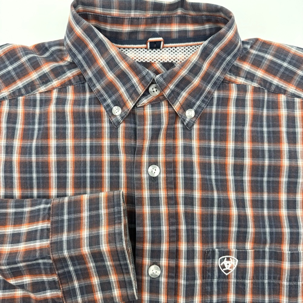 Ariat Pro Series Shirt Mens S Blue Orange Plaid Western Button Down Long Sleeve